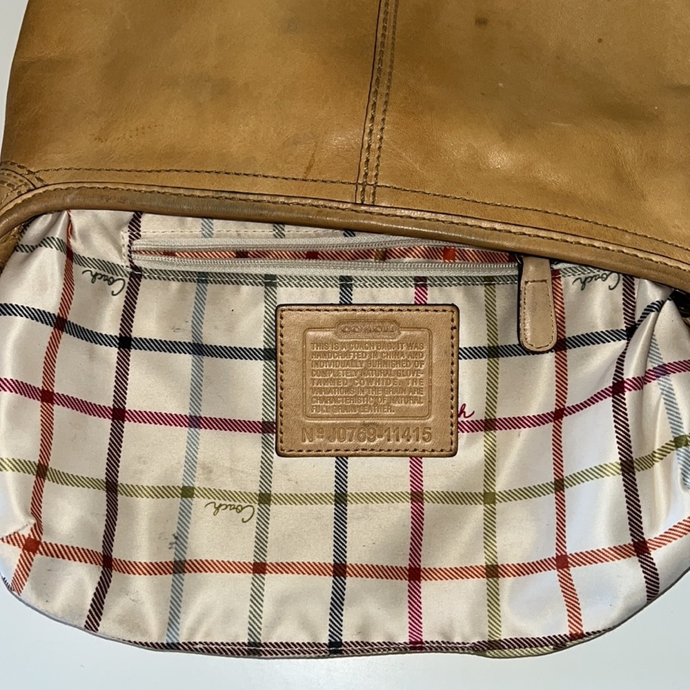 Vintage Coach Cowhide Leather Bleeker Tattersall Hobo Bag Blonde/Tan - Picture 14 of 16